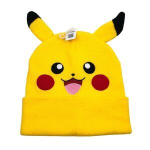 NEW Pokemon Pikachu Cuffed Beanie Knit Hat Yellow Youth Kids Boys Girls One Size